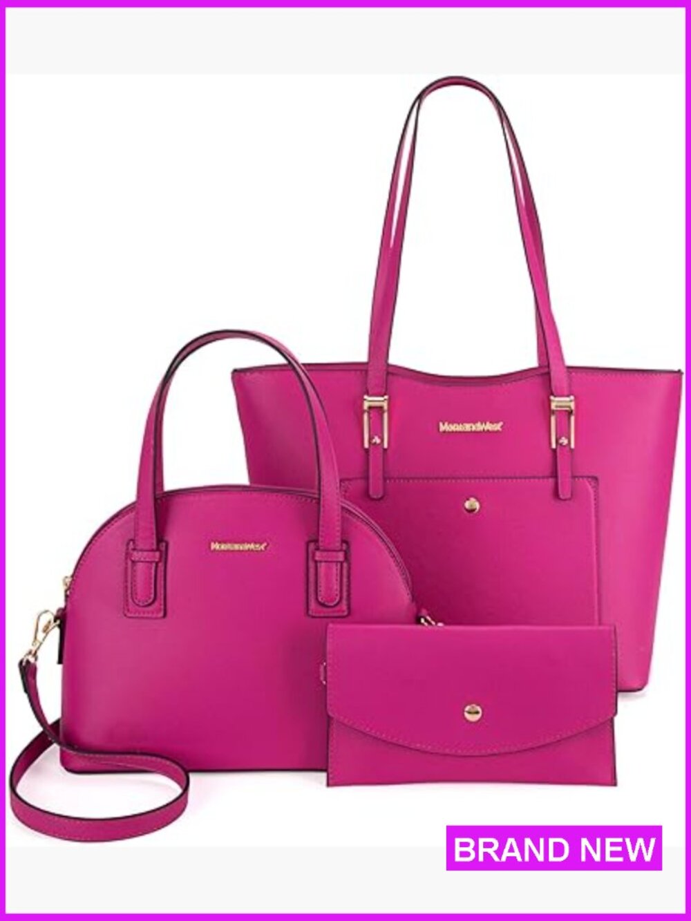 Pu Leather Tote Satchel Shoulder Bag Set Classic Elegant Adjustable Strap